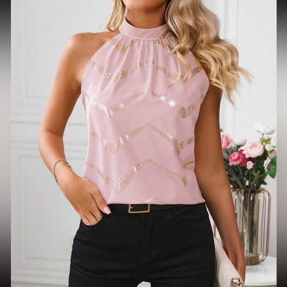 Boho gold chevron print tie back halter top - Picture 10 of 15